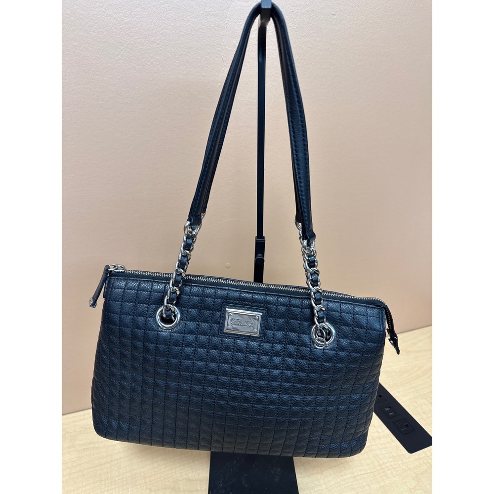Calvin Klein Black Quilted Leather Shoulder Bag Silver Chain H4GDA2UX